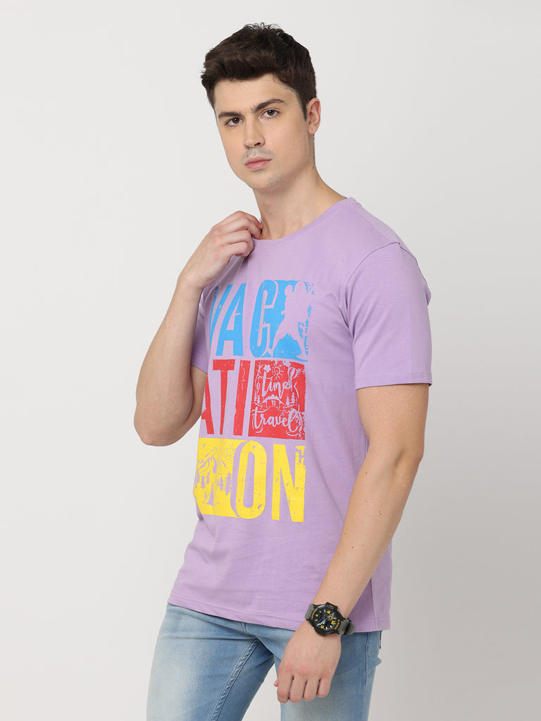 Vacation Time to Travel Premium Twentee4 Men's Lilac Pure Cotton T-Shirt Regular Fit - Twentee 4 left zoom in