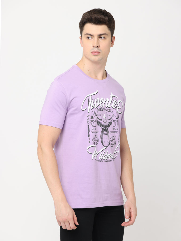 Wilderness Adventures Theme Twentee4 Design Men's Lilac Pure Cotton Premium T-Shirt; Regular Fit - Twentee 4 right zoom in